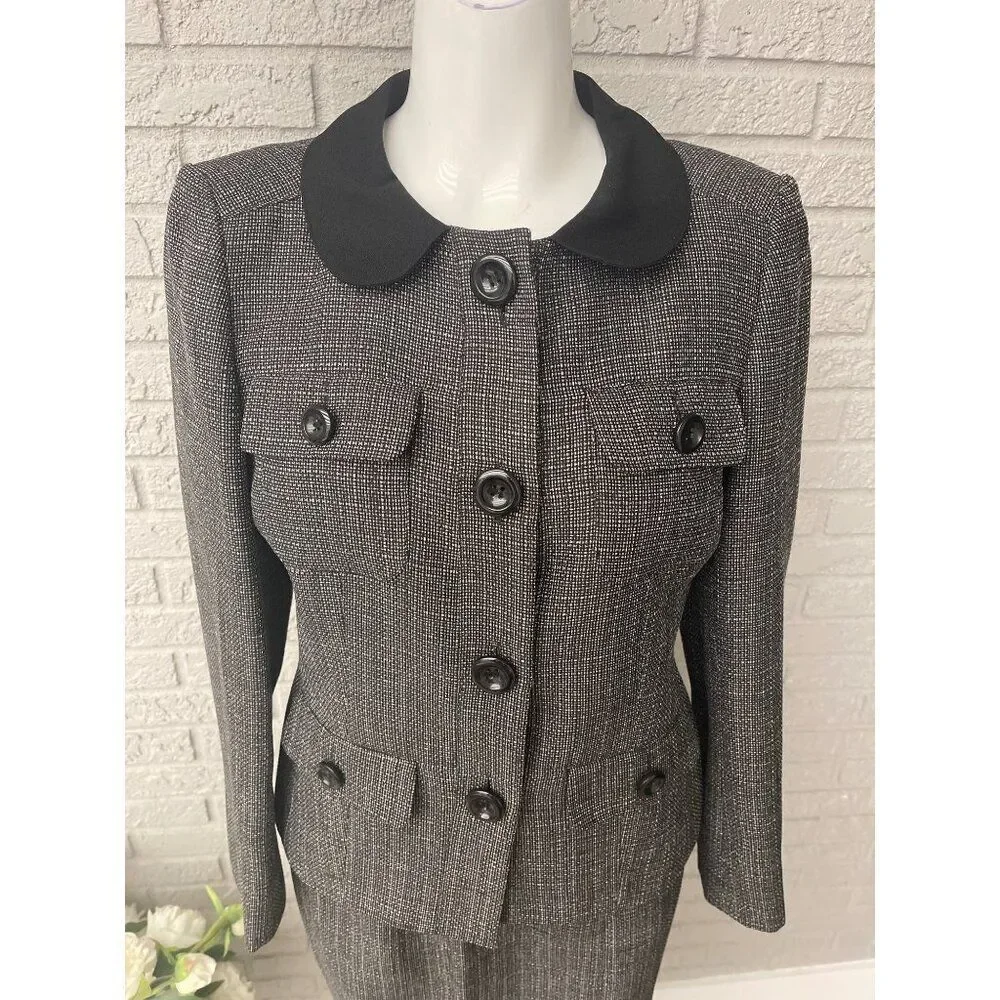 Le Suit Petite Women Gray Professional 2 Pcs Skirt Suit Set Size 6P
